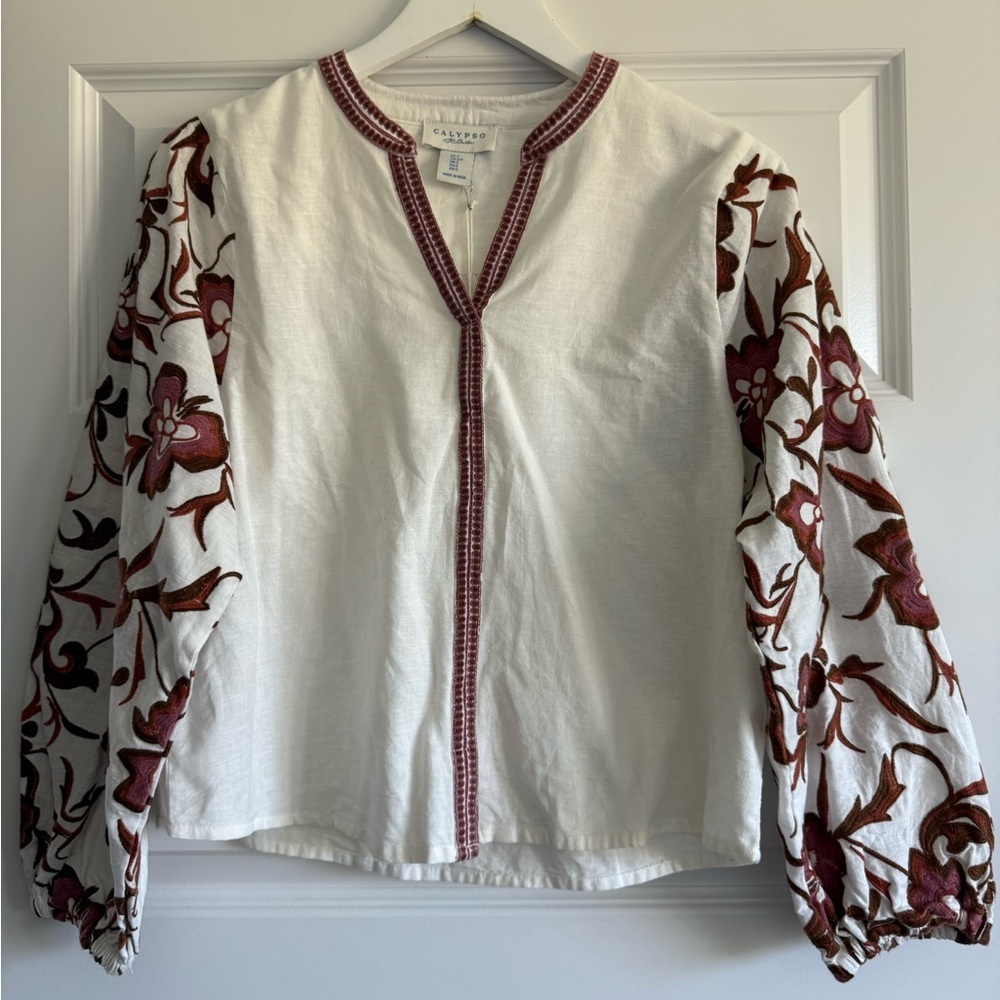 Calypso St. Barth Embroidered Floral Blouse NWT